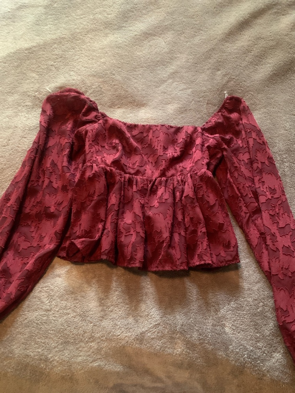 Altar'd State Burgundy Textured Peplum Square-Neck Blouse